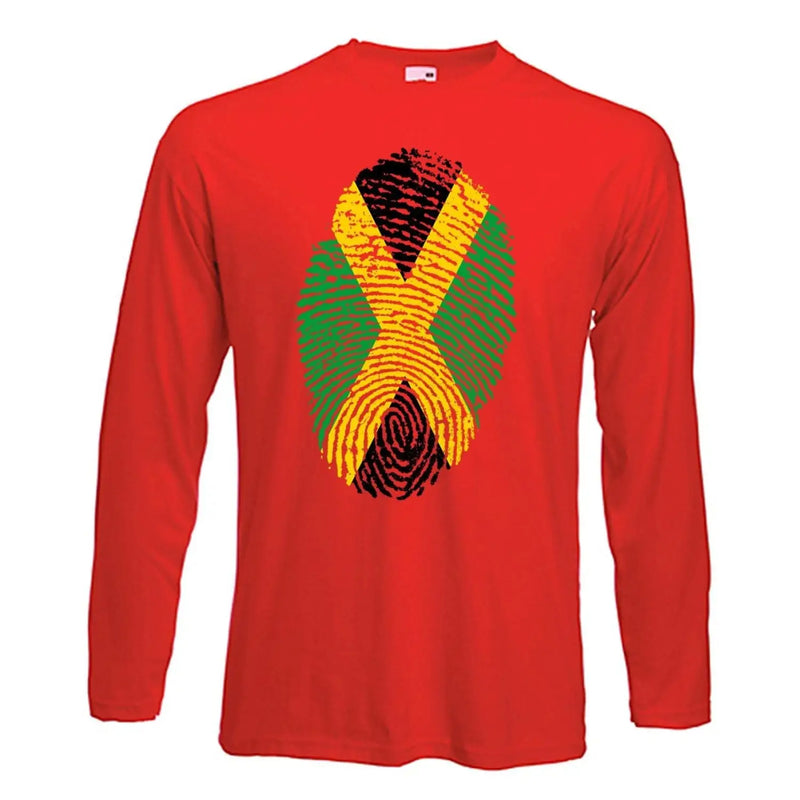 Jamaican Flag Finger Print Long Sleeve T-Shirt S / Red