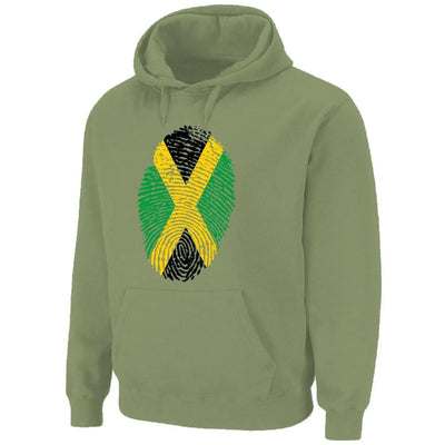 Jamaican Flag Finger Print Pouch Pocket Pull Over Hoodie S / Khaki