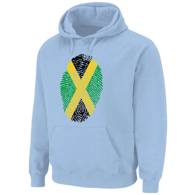 Jamaican Flag Finger Print Pouch Pocket Pull Over Hoodie S / Light Blue