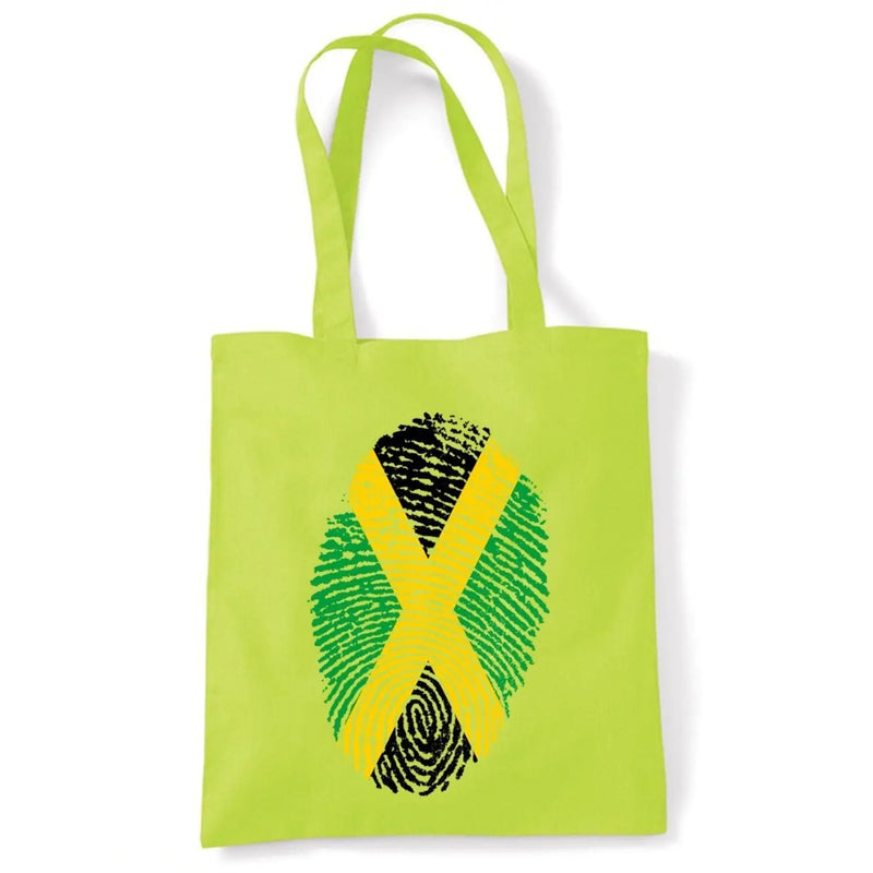 Jamaican Flag Finger Print Tote Shoulder Shopping Bag Lime Green