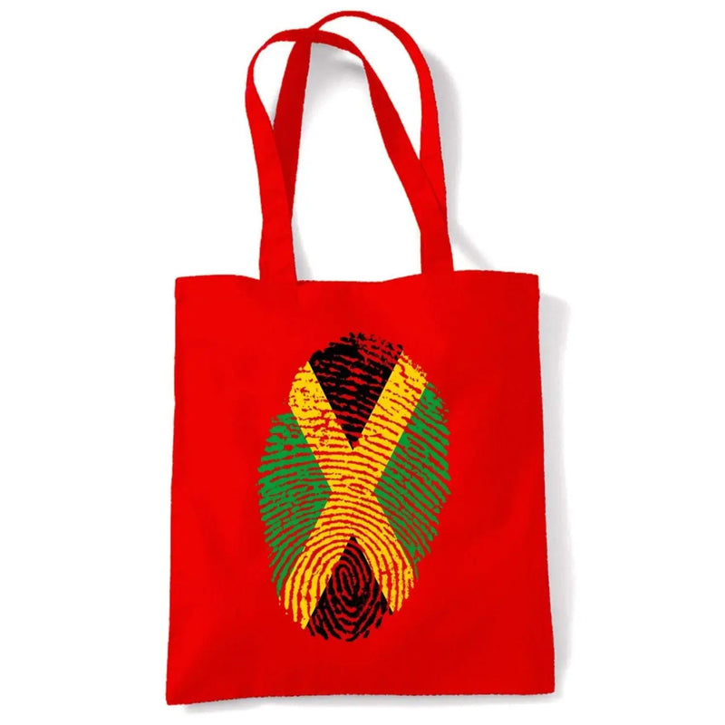 Jamaican Flag Finger Print Tote Shoulder Shopping Bag Red