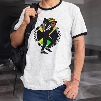 Jamaican Rasta Ska Logo Rude Boy Men's Contrast Contrast Ringer T-Shirt