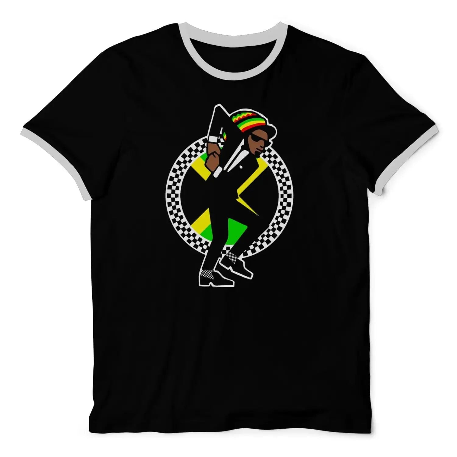 Jamaican Rasta Ska Logo Rude Boy Men's Contrast Contrast Ringer T-Shirt ...
