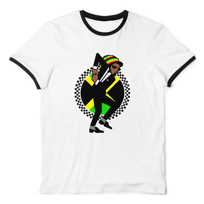 Jamaican Rasta Ska Logo Rude Boy Men's Contrast Contrast Ringer T-Shirt XL / White