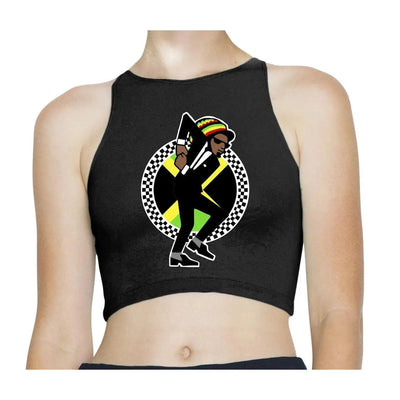 Jamaican Ska Rasta Logo Sleeveless High Neck Crop Top M / Black