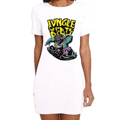 Jungle Beats Junglist DJ Women's T-Shirt Dress L / White