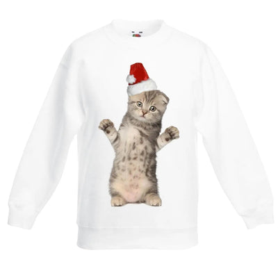 Kitten With Santa Claus Hat Christmas Kids Jumper \ Sweater 5-6
