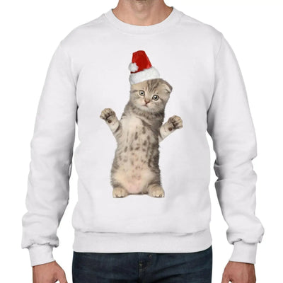 Kitten With Santa Claus Hat Christmas Men's Jumper \ Sweater XXL