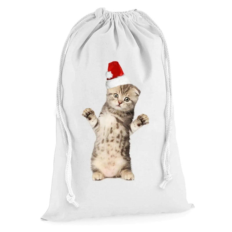 Kitten With Santa Claus Hat Christmas Presents Stocking Drawstring Sack