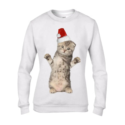 Kitten With Santa Claus Hat Christmas Women's Jumper \ Sweater M