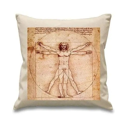 Leonardo Da Vinci Vitruvian Man Cushion Cream