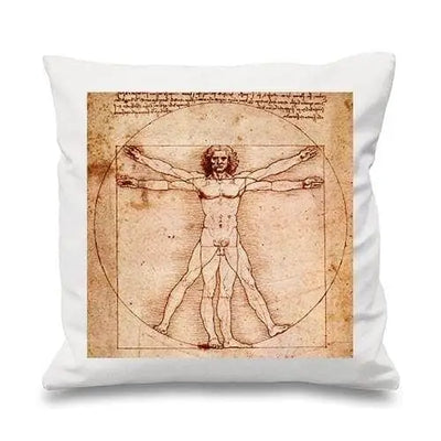 Leonardo Da Vinci Vitruvian Man Cushion White