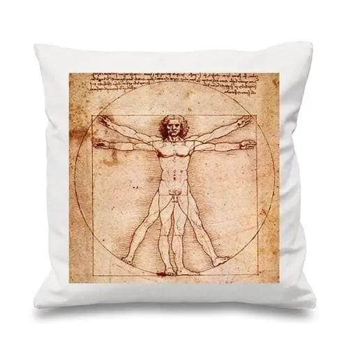 Leonardo Da Vinci Vitruvian Man Cushion White