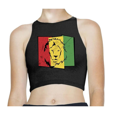 Lion of Judah Flag Rasta Reggae Sleeveless High Neck Crop Top S / Black