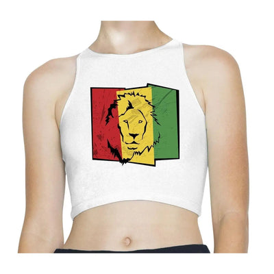 Lion of Judah Flag Rasta Reggae Sleeveless High Neck Crop Top S / White