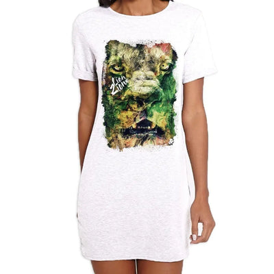 Lion of Judah Zion Reggae Large Print Womens T-Shirt Dress S