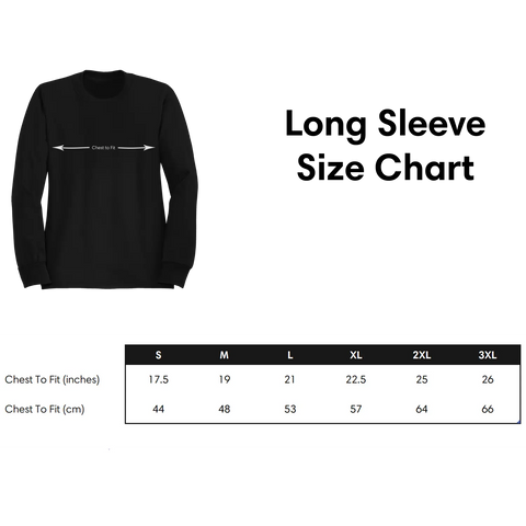 long sleeve t-shirt size chart