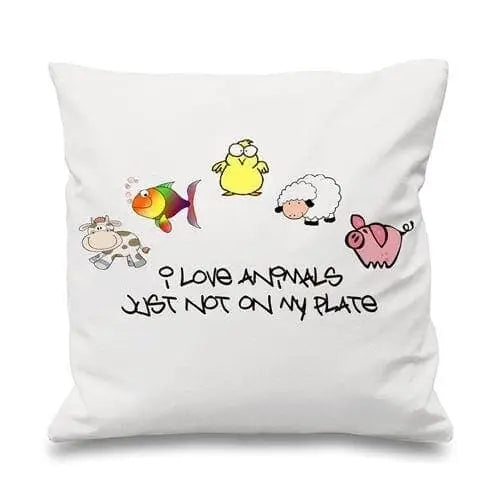 Love Animals But Not On My Plate Vegetarian Cushion White
