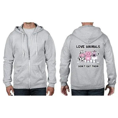 Love Animals Don't Eat Them Full Zip Hoodie 3XL / Heather Grey