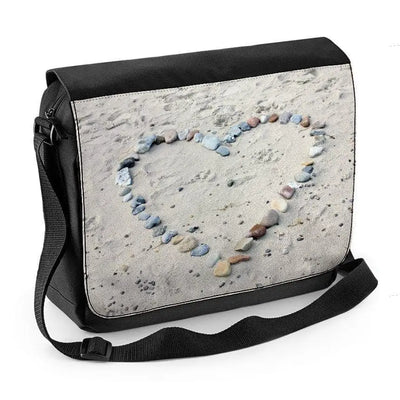 Love Heart Pebbles On Beach Laptop Messenger Bag