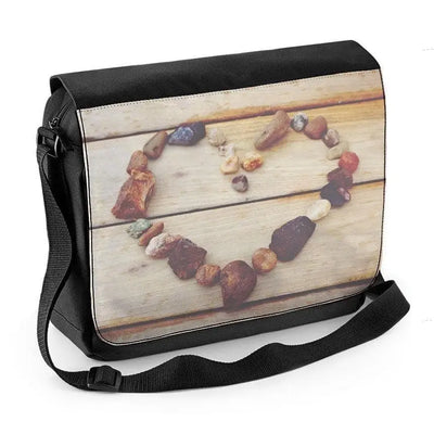 Love Heart Stones On Wood Laptop Messenger Bag