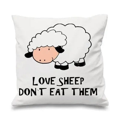 Love Sheep Don't Eat Them Vegetarian Cushion White