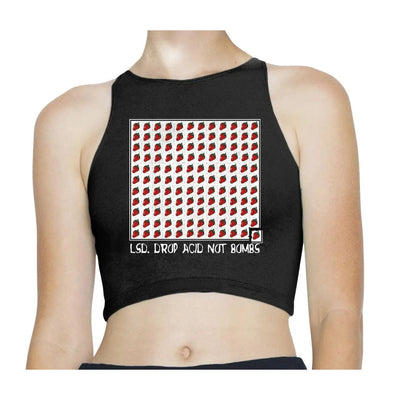 LSD Drop Acid Not Bombs Sleeveless High Neck Crop Top L / Black