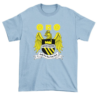 Madchester 24 Hour Party People Coat of Arms Men's T-Shirt XXL / Light Blue