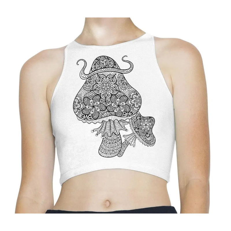 Magic Mushroom Sleeveless High Neck Crop Top XS / White