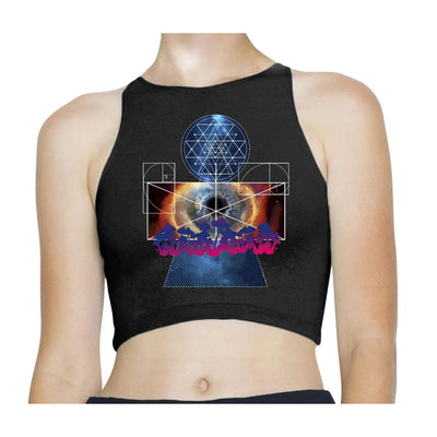 Magic Mushroom Psychedelic Trip Sleeveless High Neck Crop Top S / Black