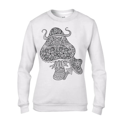 Magic Mushrooms Large Print Women's Sweatshirt Jumper M / White