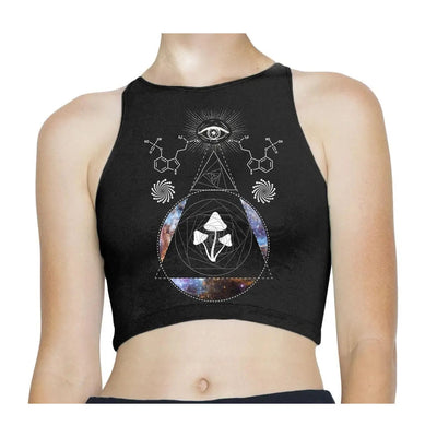 Magic Mushrooms Trip Sleeveless High Neck Crop Top S / Black