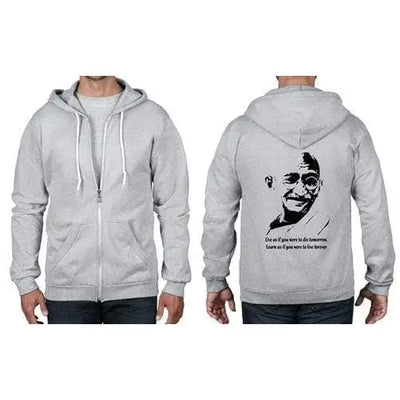 Mahatma Gandhi Live Forever Quote Full Zip Hoodie 3XL / Heather Grey