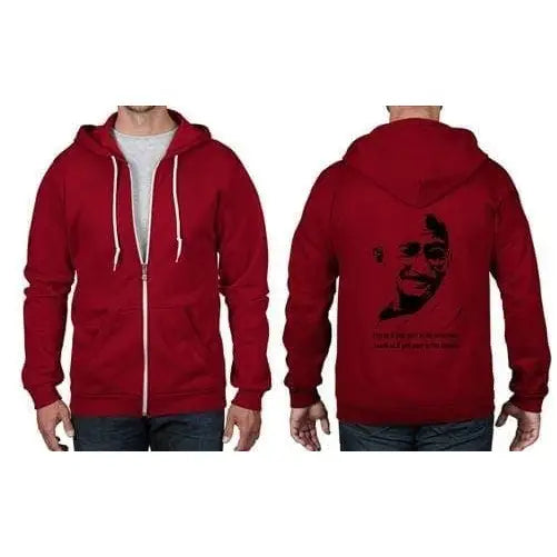 Mahatma Gandhi Live Forever Quote Full Zip Hoodie 3XL / Red