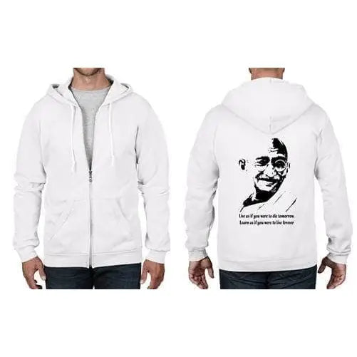 Mahatma Gandhi Live Forever Quote Full Zip Hoodie 3XL / White