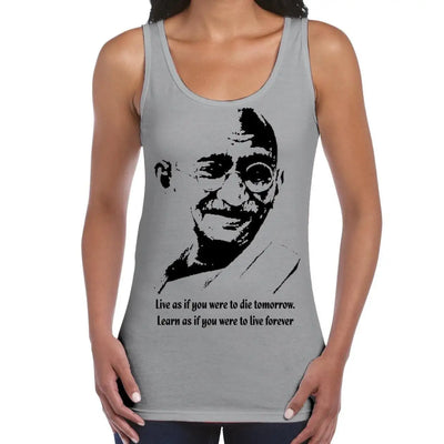 Mahatma Gandhi Live Forever Quote Women's Tank Vest Top S / Light Grey