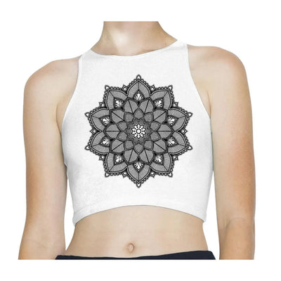 Mandala Hipster Tattoo Sleeveless High Neck Crop Top L / White