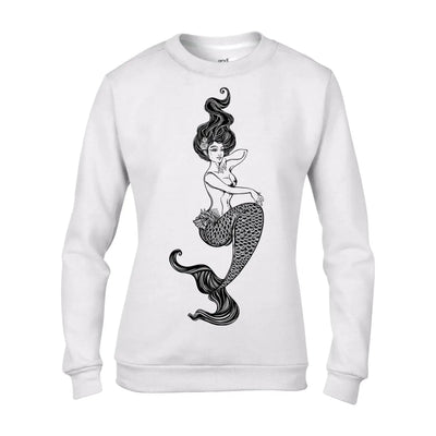Mermaid Hipster Tattoo Women's Sweatshirt Jumper S / White
