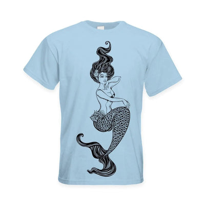 Sexy Mermaid Tattoo Hipster Large Print Men's T-Shirt 3XL / Light Blue