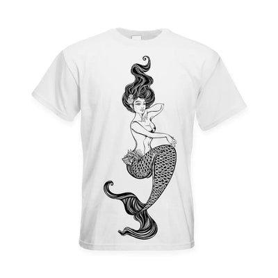 Sexy Mermaid Tattoo Hipster Large Print Men's T-Shirt 3XL / White