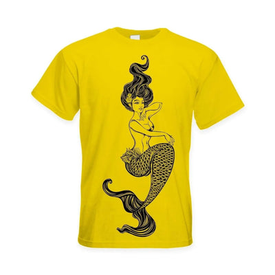 Sexy Mermaid Tattoo Hipster Large Print Men's T-Shirt 3XL / Yellow
