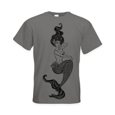 Sexy Mermaid Tattoo Hipster Large Print Men's T-Shirt L / Charcoal
