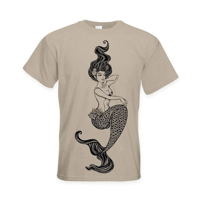 Sexy Mermaid Tattoo Hipster Large Print Men's T-Shirt XXL / Khaki