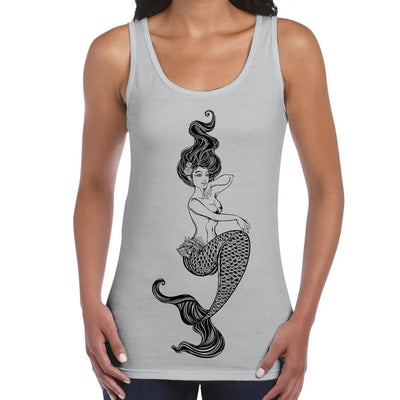 Sexy Mermaid Tattoo Hipster Large Print Women's Vest Tank Top M / Light Grey