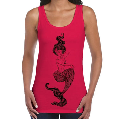 Sexy Mermaid Tattoo Hipster Large Print Women's Vest Tank Top M / Red