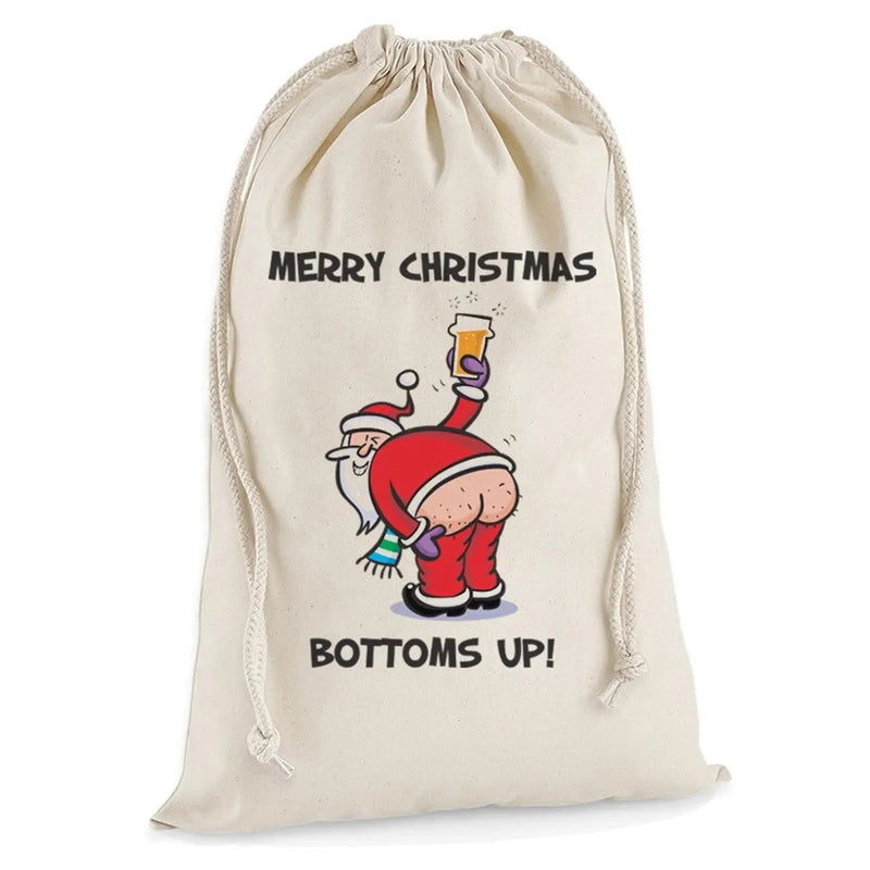 Merry Christmas Bottoms Up Santa Claus Funny Christmas Presents Stocking Drawstring Sack