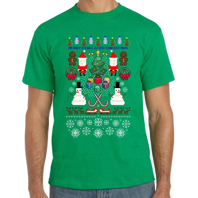 Merry Pixelated Christmas Funny Men&