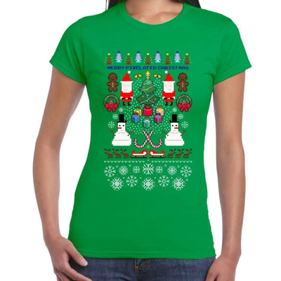 Merry Pixelated Christmas Funny Women's T-Shirt M