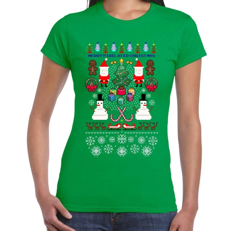 Merry Pixelated Christmas Funny Women&