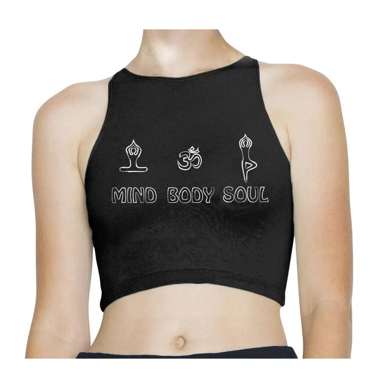 Mind Body Soul Yoga Meditation Sleeveless High Neck Crop Top L / Black